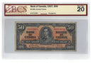 1937 Canada $50 Banknote Gordon-Towers, B/H, BC-26b Certified BCS VF-20 Changeover