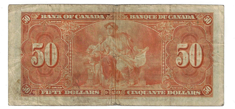 1937 Canada $50 Banknote Gordon-Towers, B/H, BC-26b (F)