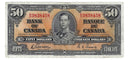 1937 Canada $50 Banknote Gordon-Towers, B/H, BC-26b (VF)