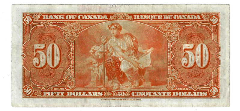 1937 Canada $50 Banknote Gordon-Towers, B/H, BC-26b (VF)