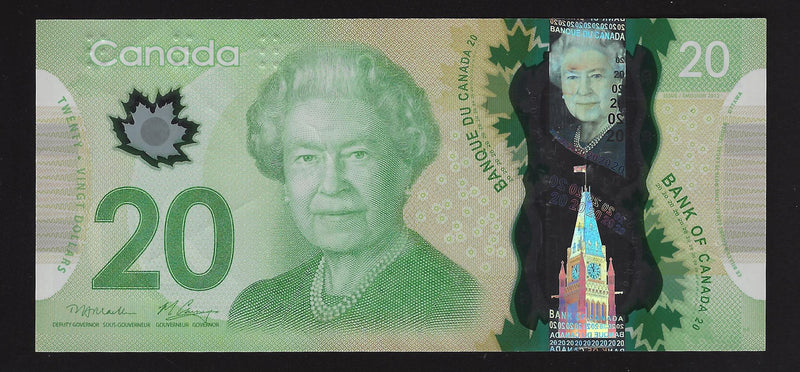 2012 $20 Bank of Canada Repeter Note 4 Digit Macklen-Carney  BIV7390739 BC-55-N1-ii-N10-iii (Circ.)