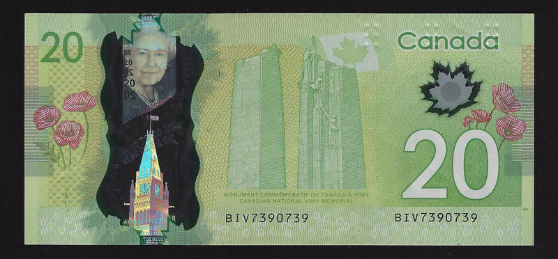 2012 $20 Bank of Canada Repeter Note 4 Digit Macklen-Carney  BIV7390739 BC-55-N1-ii-N10-iii (Circ.)