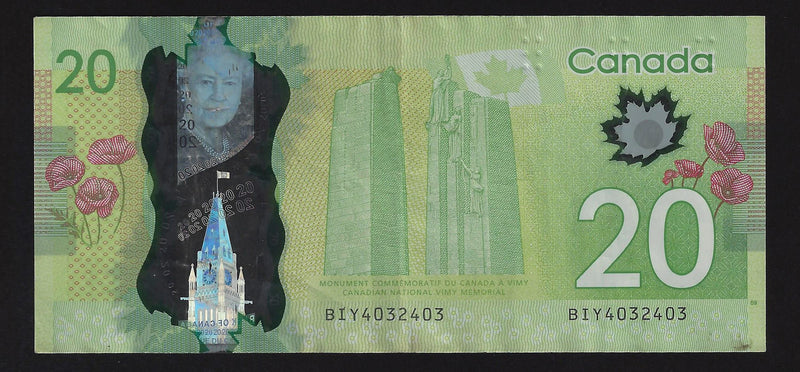 2012 $20 Bank of Canada Repeter Note 4 Digit Macklen-Carney  BIY4032403 BC-55-N1-ii-N10-iii (Circ.)