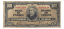 1937 $100 Bank of Canada Note Gordon-Towers Prefix B/J BC-27b VG-10
