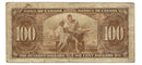 1937 $100 Bank of Canada Note Gordon-Towers Prefix B/J BC-27b VG-10