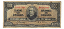 1937 $100 Bank of Canada Note Gordon-Towers Prefix B/J BC-27b VG-10