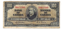 1937 $100 Bank of Canada Note Gordon-Towers Prefix B/J BC-27b Fine (F-15)