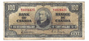 1937 $100 Bank of Canada Note Gordon-Towers Prefix B/J BC-27b VG-10
