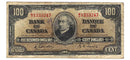 1937 $100 Bank of Canada Note Gordon-Towers Prefix B/J BC-27b VG-10 (Writing)