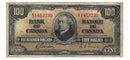 1937 $100 Bank of Canada Note Gordon-Towers Prefix B/J BC-27b VG-10