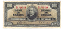 1937 $100 Bank of Canada Note Gordon-Towers Prefix B/J BC-27b Fine (F-15 Minor Tear)