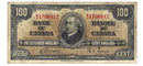 1937 $100 Bank of Canada Note Gordon-Towers Prefix B/J BC-27b F-12