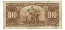 1937 $100 Bank of Canada Note Gordon-Towers Prefix B/J BC-27b F-12