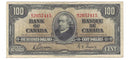 1937 Canada $100 Banknote Gordon-Towers,B/J, BC-27b (F/VF)