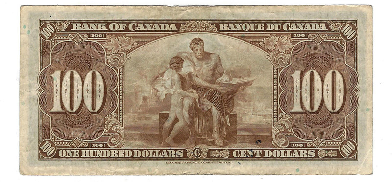 1937 Canada $100 Banknote Gordon-Towers,B/J, BC-27b (F/VF)