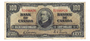 1937 $100 Bank of Canada Note Gordon-Towers Prefix B/J BC-27b Fine (F-15)