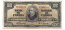 1937 $100 Bank of Canada Note Gordon-Towers Prefix B/J BC-27b F-12