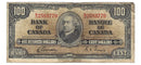 1937 $100 Bank of Canada Note Gordon-Towers Prefix B/J BC-27b VG-8