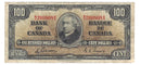 1937 $100 Bank of Canada Note Gordon-Towers Prefix B/J BC-27b Fine (F-12)