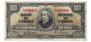 1937 $100 Bank of Canada Note Gordon-Towers Prefix B/J BC-27b Fine (F-15)