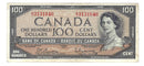 1954 Canada $100 Banknote Beattie-Rasminsky Modifield Portrait B/J BC-43b Circulated