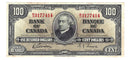 1937 $100 Bank of Canada Note Gordon-Towers Prefix B/J BC-27b Extra-Fine (EF-40)
