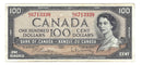 1954 Canada $100 Banknote Beattie-Rasminsky Modifield Portrait B/J BC-43b Circulated