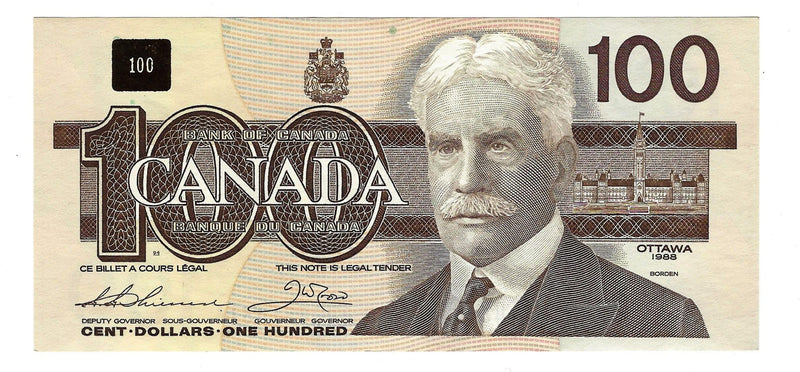 1988 Canada $100 Banknote  Thiessen-Crow, BJC,(CL BPN) BC-60a-i (UNC)