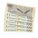 5 Sequential 1988 Canada $100 Banknote Thiessen-Crow,BJH,(CL BPN) BC-60a-i (UNC)