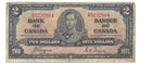 1937 Canada $2 Banknote Coyne-Towers,B/R, BC-22c (VG)