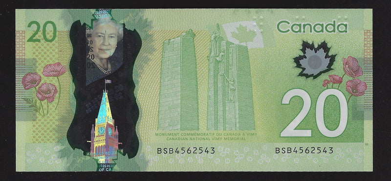 2012 $20 Bank of Canada Note Macklem-Carney Prefix BSB4562543 BC-71a (Ch/Unc)