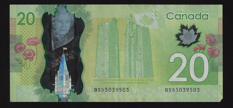 2012 $20 Bank of Canada Repeter Note 4 Digit Macklen-Carney  BSD5039503 BC-55-N1-ii-N10-iii (Circ.)