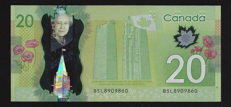 2012 $20 Bank of Canada Note Macklem-Carney Prefix BSL8909860 BC-71a (Ch/Unc)