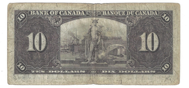 1937 $10 Bank of Canada Note Coyne-Towers, B/T, BC-24c (VG)
