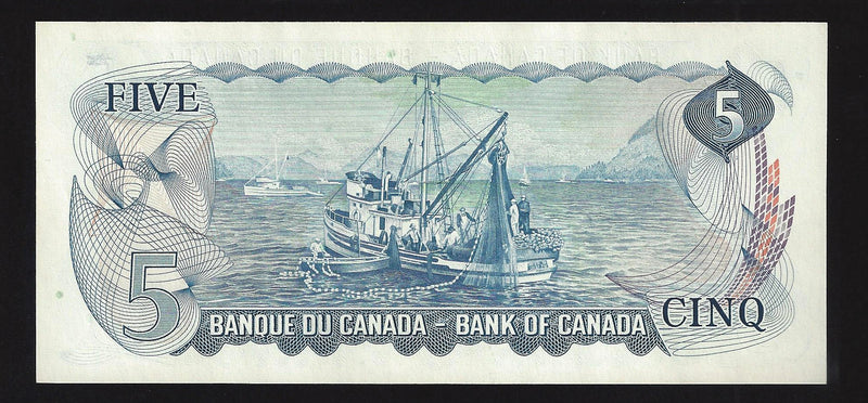 1972 $5 Bank of Canada Note Bouey-Rasminsky Prefix CA0038727 BC-48a (CH UNC)