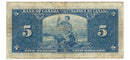 1937 Canada $5 Banknote Gordon-Towers C/C BC-23b Fine