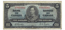 1937 Canada $5 Banknote Gordon-Towers C/C BC-23b Fine