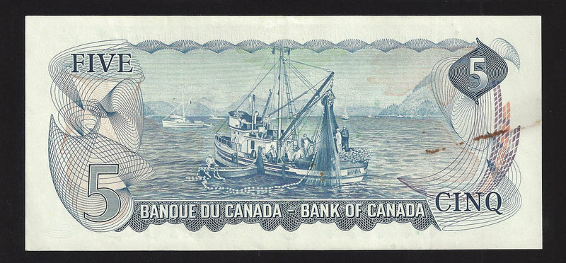 1972 $5 Bank of Canada Note Bouey-Rasminsky Prefix CK2147752 BC-48a (Almoust Unc)