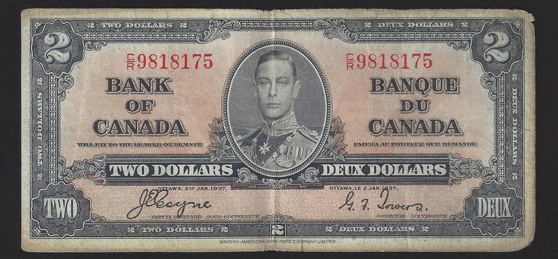 1937 $2 Bank of Canada Note Coyne-Towers Prefix C/R9818175 BC-22c (Fine)