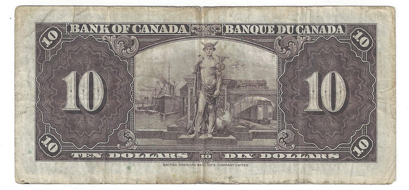 1937 $10 Bank of Canada Note Coyne-Towers Prefix C/T9804682 BC-24c (VG)