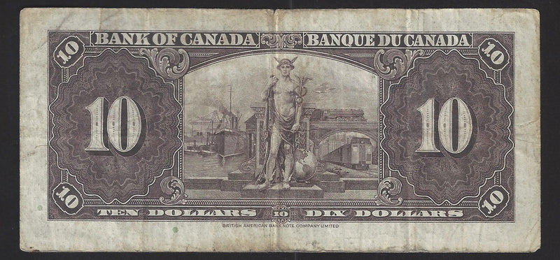 1937 $10 Bank of Canada Note Coyne-Towers Prefix C/T9804682 BC-24c (VF)