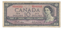 1954 Canada $10 Banknote Beattie-Rasminsky, C/V, BC-40b (Fine)