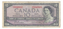 1954 Canada $10 Banknote Beattie-Rasminsky, C/V, BC-40b (Fine)