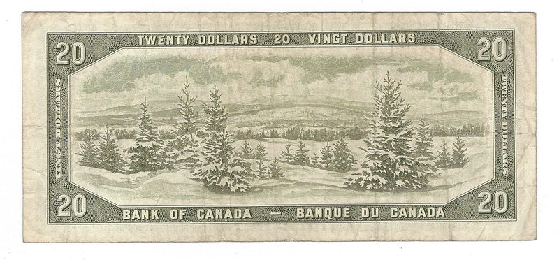 1954 Canada $20 Banknote Beattie-Rasminsky, C/W, BC-41b (F/VF)