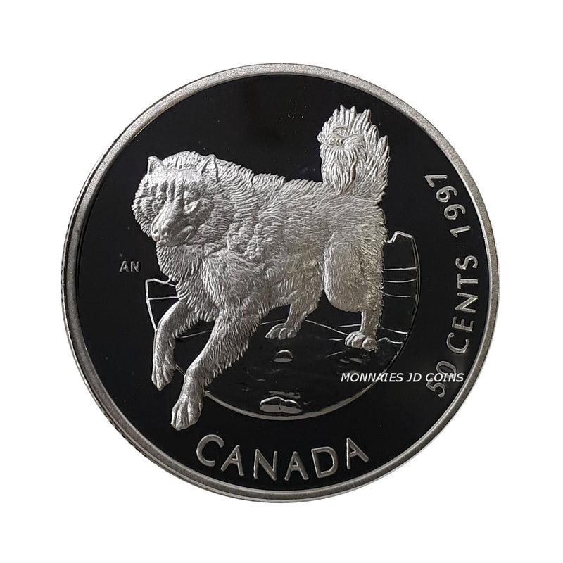 1997 Canada Fifty Cents Canadian Eskimo Dog Proof Sterling Silver