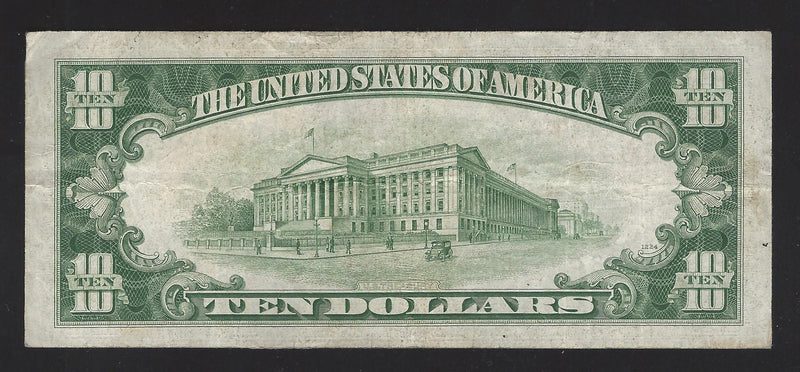 1934 C USA $10 Ten Dollar Bill Series (D) Green Seal Number D46834743B (VF)