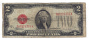 1928F USA $2 Two Dollar Bill Red Seal Number D65116356A (V/G)