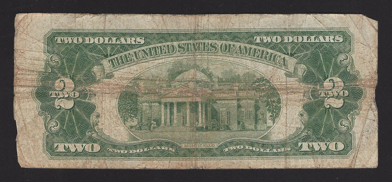 1928F USA $2 Two Dollar Bill Red Seal Number D65116356A (V/G)