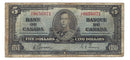 1937 Canada $5 Banknote Gordon-Towers D/C BC-23b Very Good
