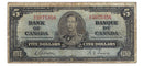 1937 Canada $5 Banknote Gordon-Towers D/C BC-23b Fine